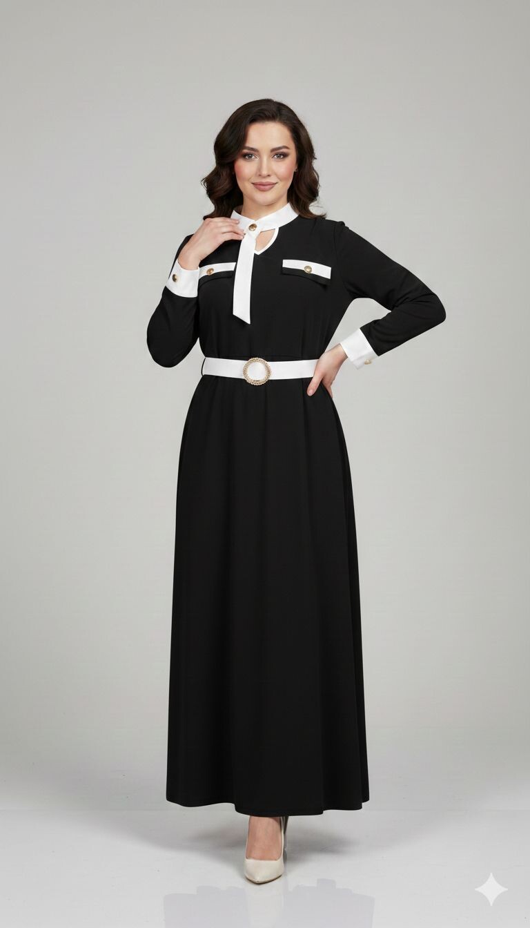 FOR YOU MODA - 1196-23M-1-فستان ساده - اسود 