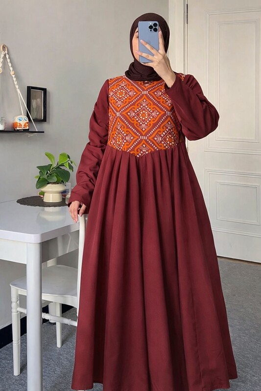 FOR YOU MODA - 1197-30O-2 فستان -ماروني 