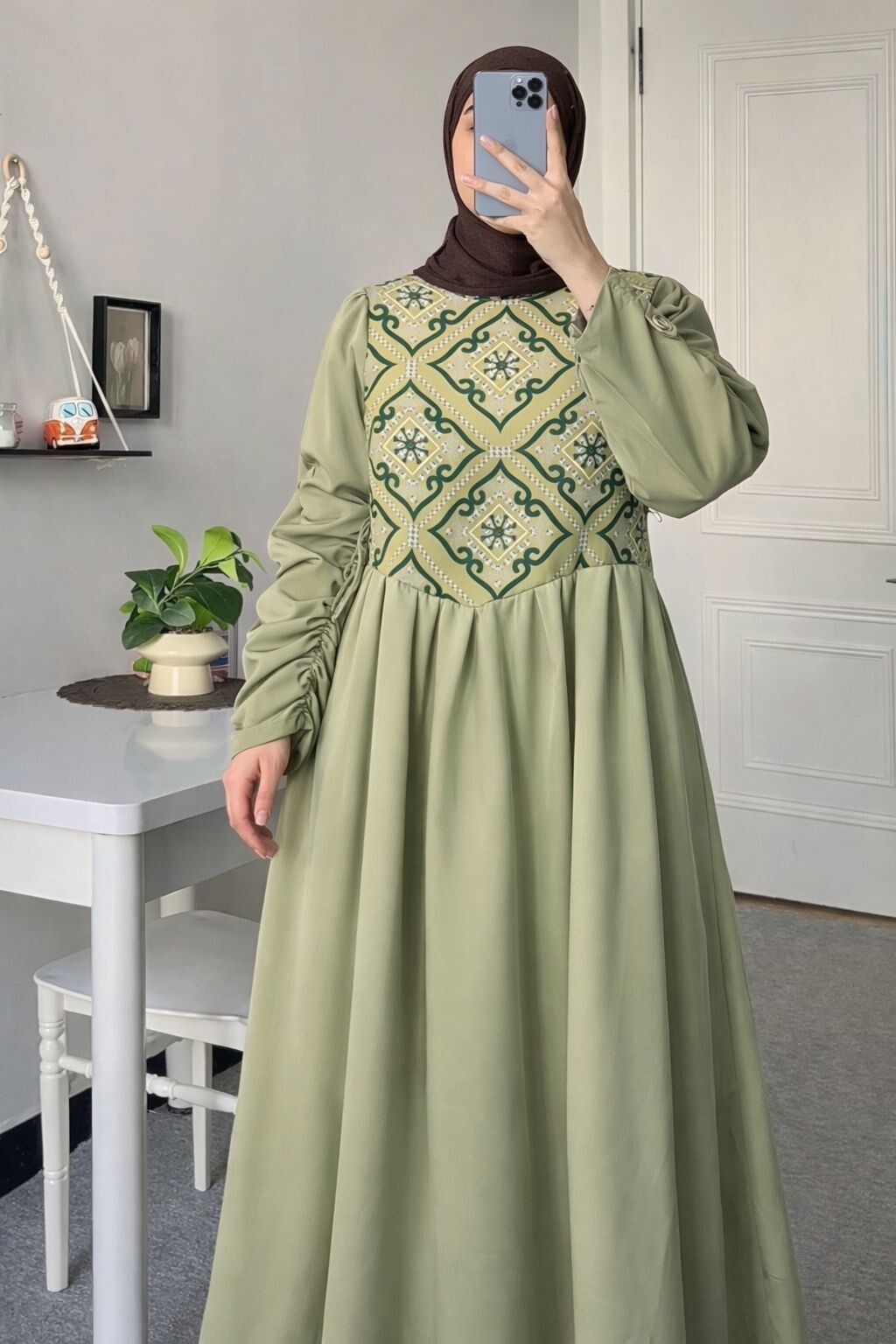 FOR YOU MODA - 1197-30O-1فستان -فستقي 