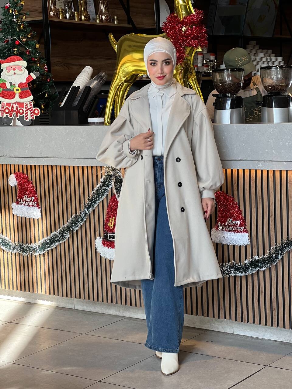 FOR YOU MODA - 1207-49Y-2 كوت جوخ ردن بالون - بيج (1)