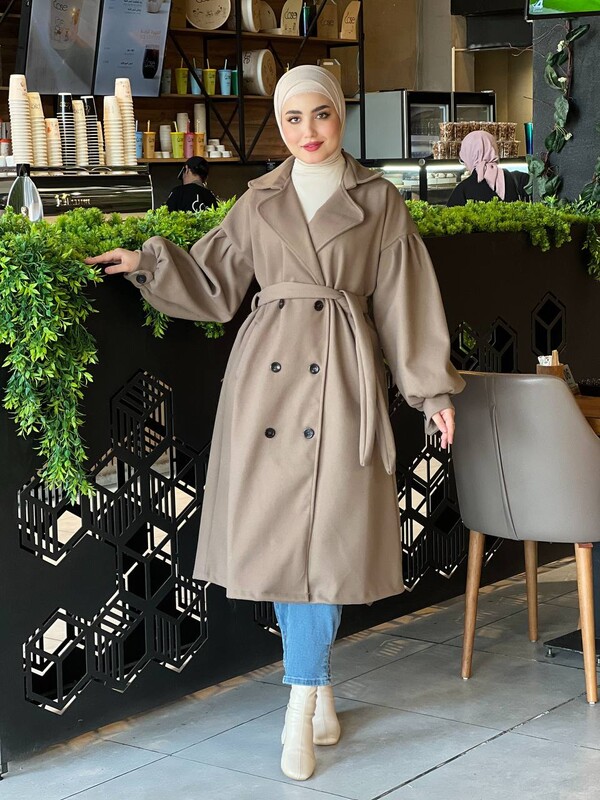 FOR YOU MODA - 1207-49Y-8 كوت جوخ ردن بالون - قهوائي (1)