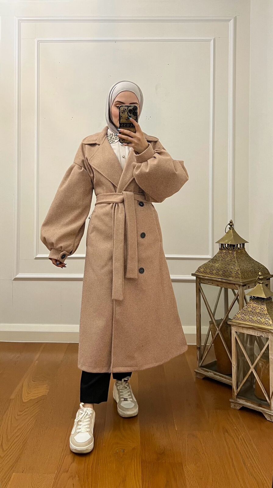 FOR YOU MODA - 1207-49Y-6 كوت جوخ ردن بالون - بيج طوخ (1)