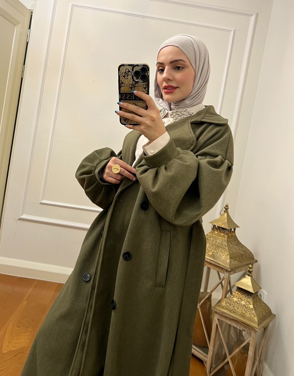 FOR YOU MODA - 1207-49Y-3 كوت جوخ ردن بالون - خاكي (1)