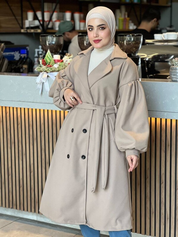 FOR YOU MODA - 1207-49Y-7 كوت جوخ ردن بالون - بيج غامق 