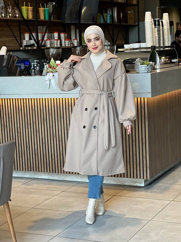 FOR YOU MODA - 1207-49Y-7 كوت جوخ ردن بالون - بيج غامق (1)