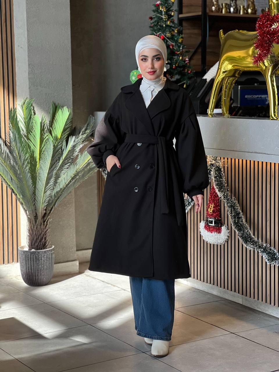 FOR YOU MODA - 1207-49Y-1 كوت جوخ ردن بالون - اسود (1)