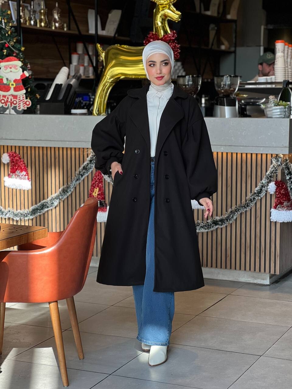 1207-49Y-1 كوت جوخ ردن بالون - اسود - Thumbnail