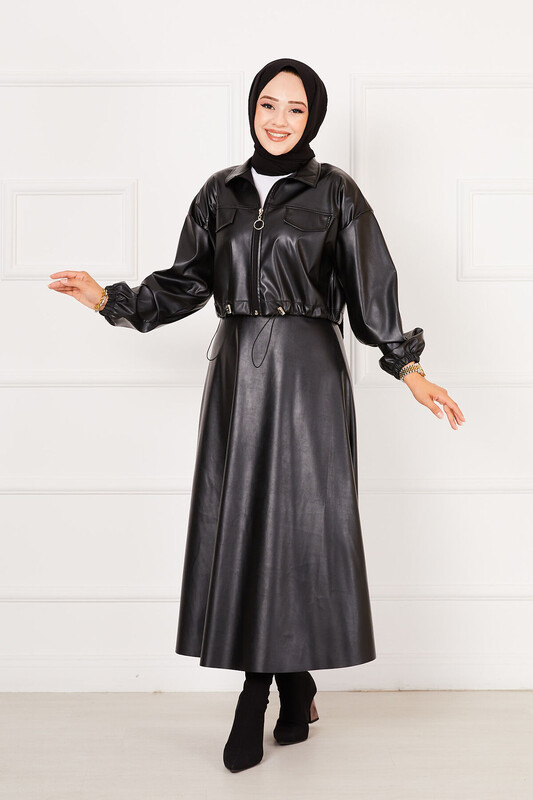 FOR YOU MODA - 120766-25G- سوت جلد -اسود (1)