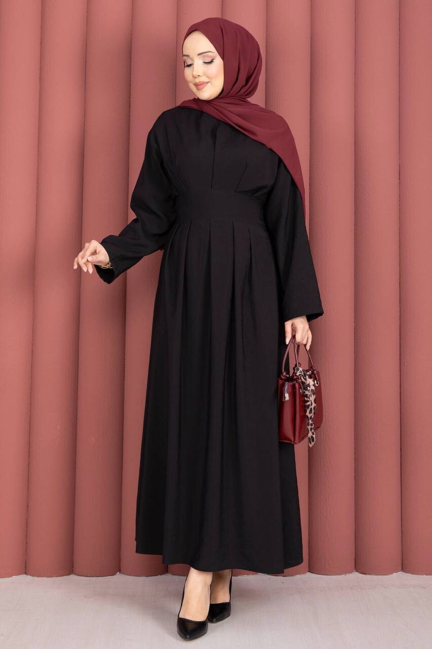 1221-31O-1 فستان سادة اسود - Thumbnail