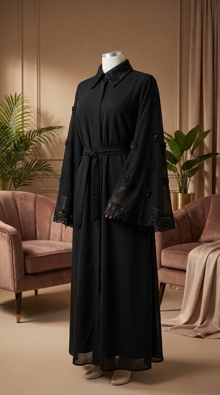 FOR YOU MODA - 1242-9k-فستان شيفون - اسود 1