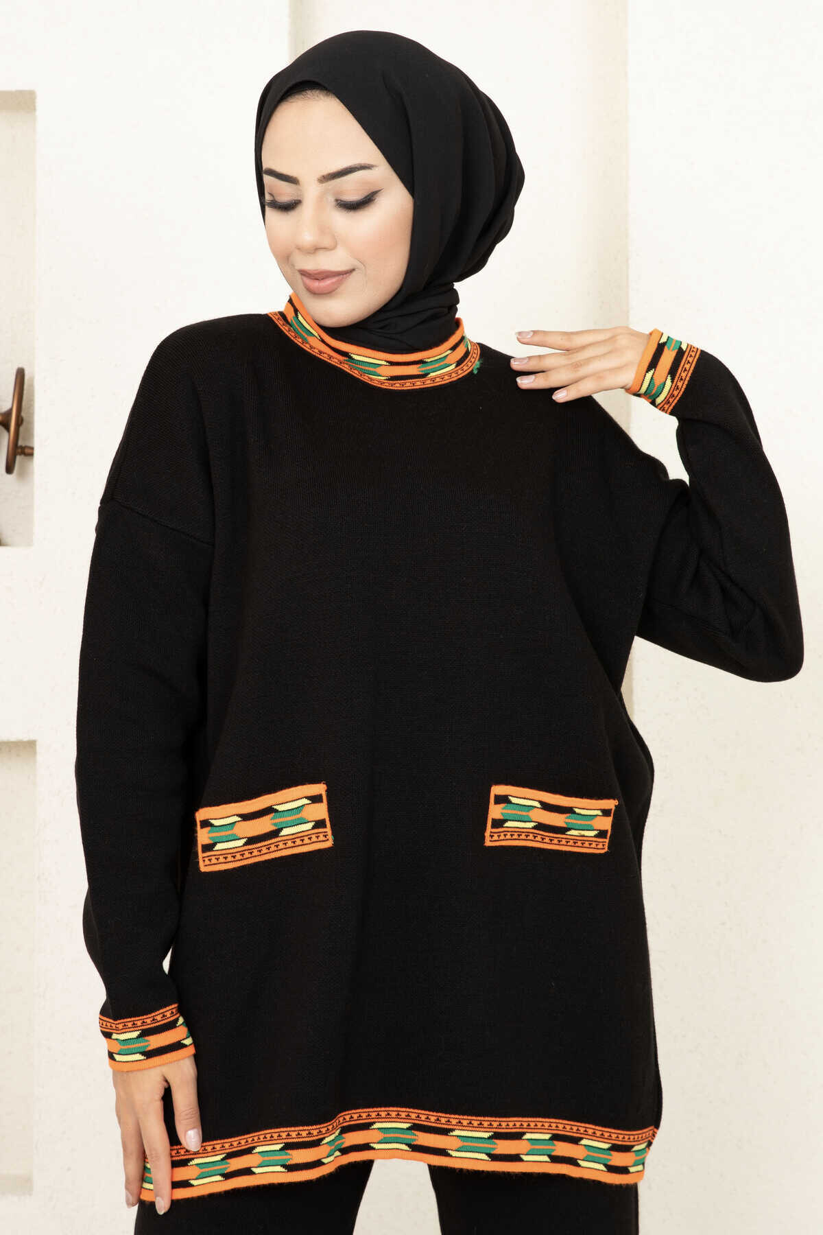 12732-63U-1 طقم تريكو اسود - Thumbnail