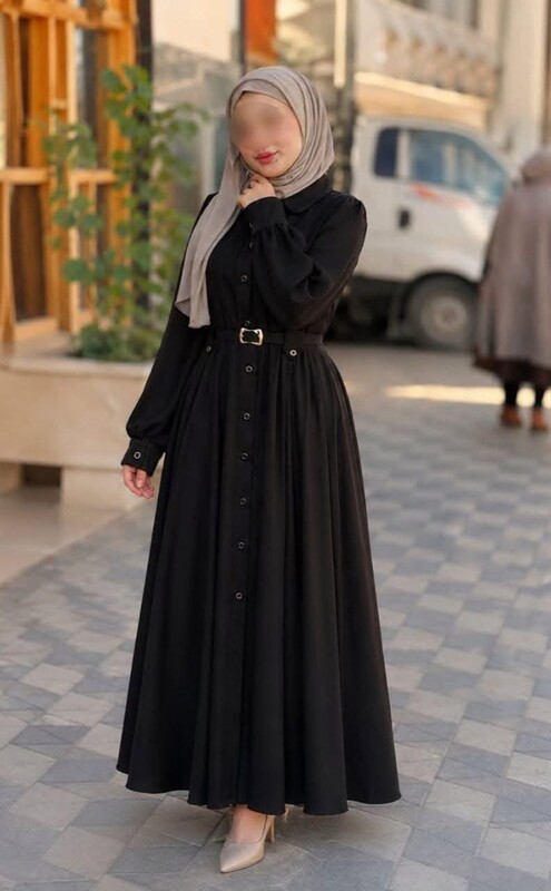 FOR YOU MODA - 1282-55N-1فستان سادة -اسود