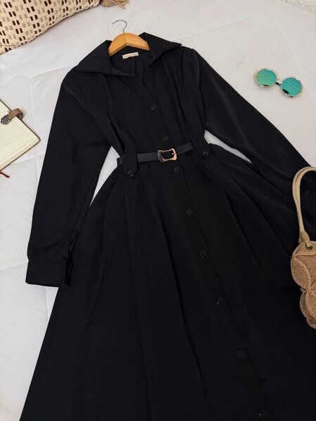 FOR YOU MODA - 1282-55N-1فستان سادة -اسود (1)