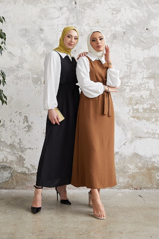 FOR YOU MODA - 1441-29B-1 فستان مع حزام - اسود