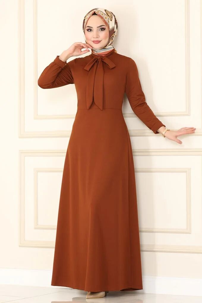 1907-61W-6 فستان - قرميدي - Thumbnail