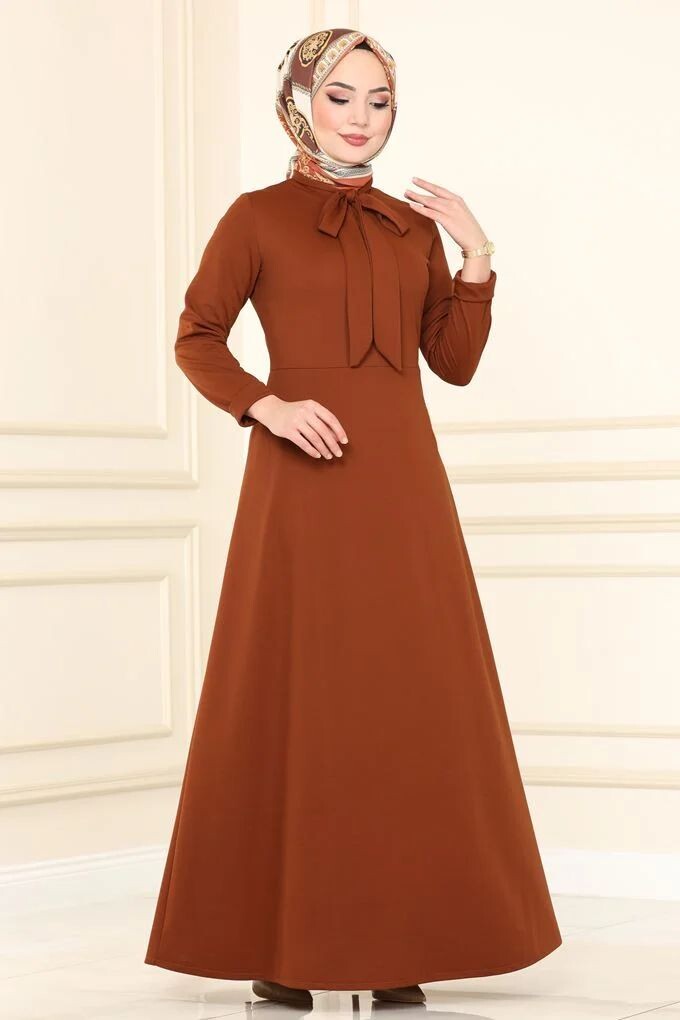 1907-61W-6 فستان - قرميدي - Thumbnail
