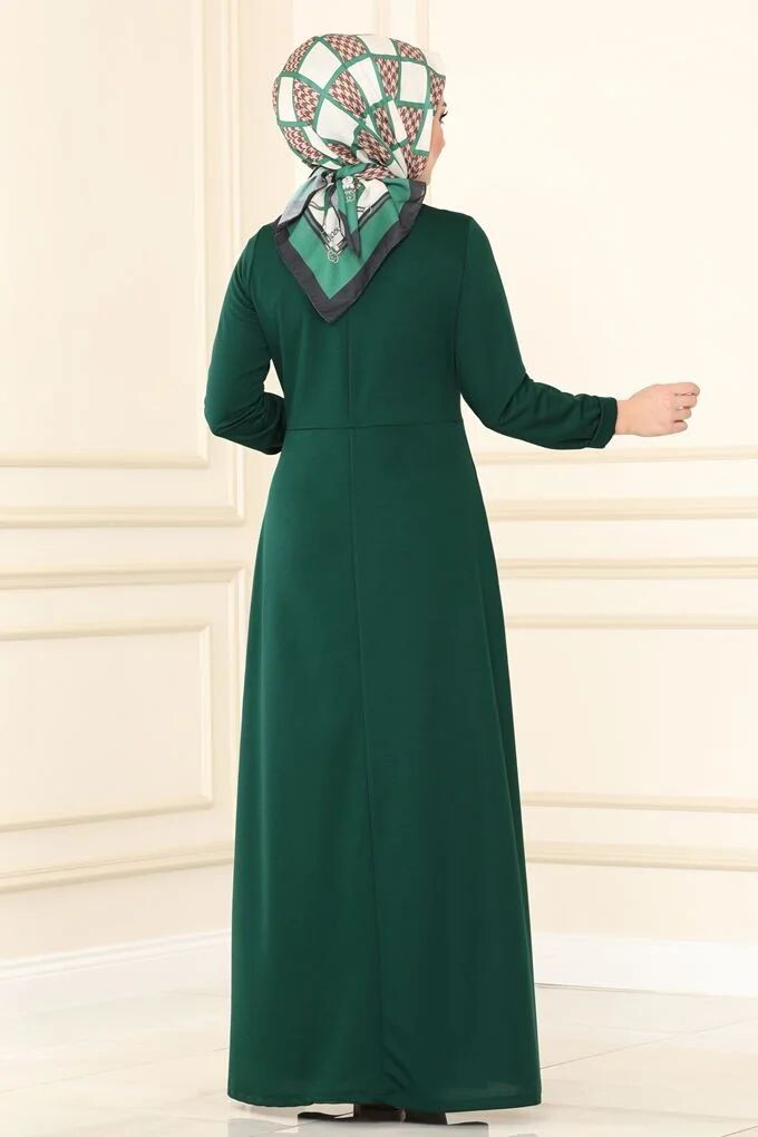 1907-61W-4 فستان - اخضر غامق - Thumbnail