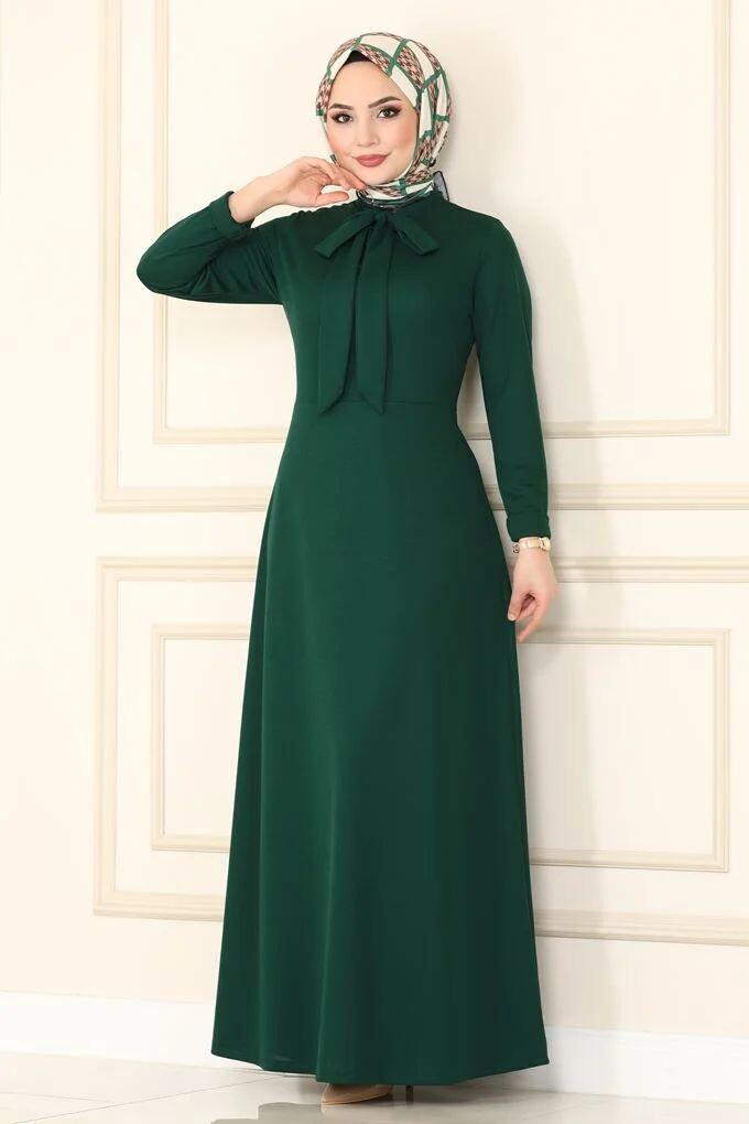 1907-61W-4 فستان - اخضر غامق - Thumbnail