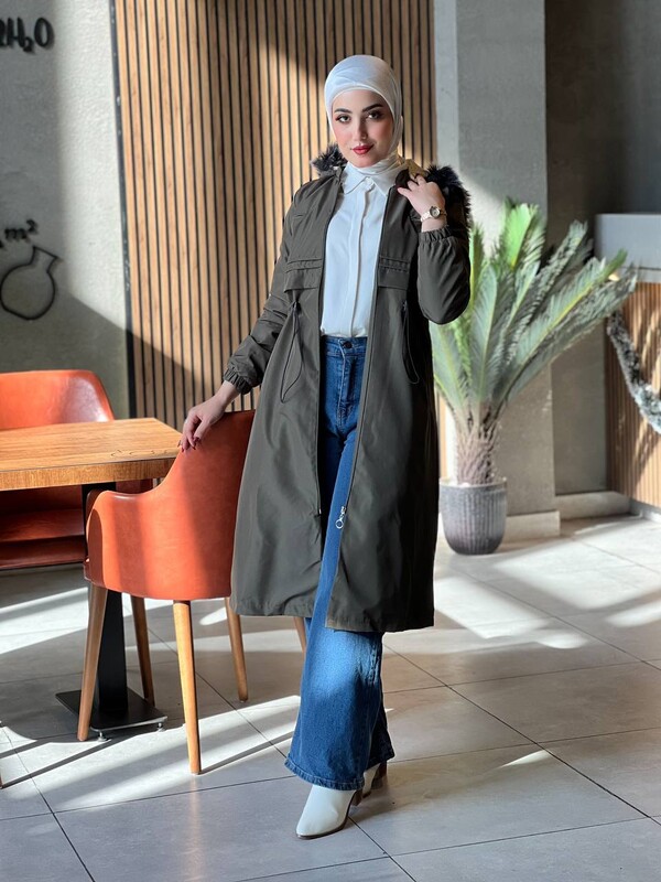 FOR YOU MODA - 19907-41V-3 كوت مبطن فروا خاكي 