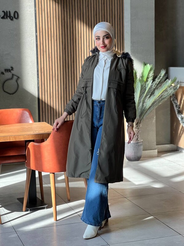 FOR YOU MODA - 19907-41V-3 كوت مبطن فروا خاكي (1)