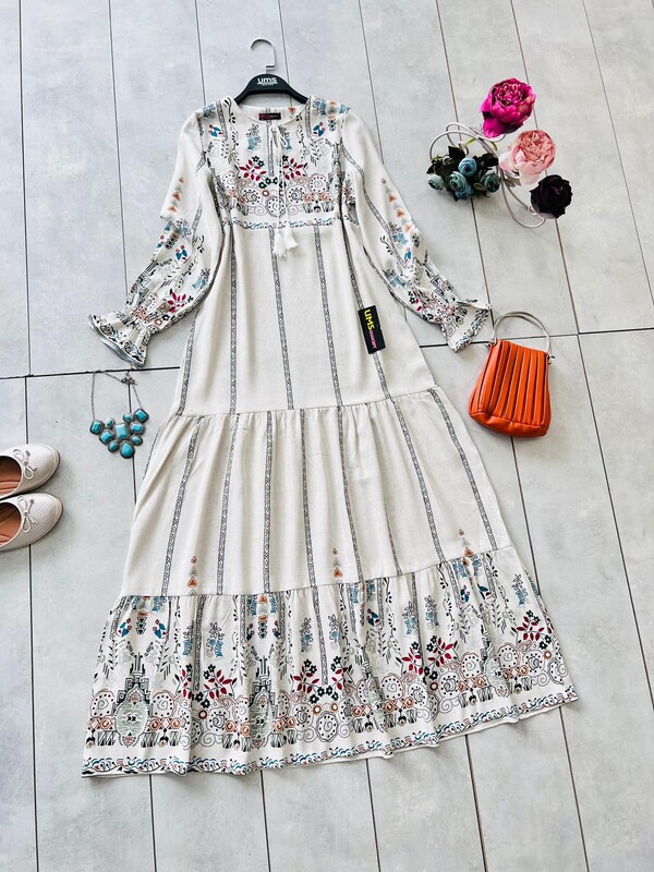 UMS - 1991-18M-1 فستان نقش - ازرق