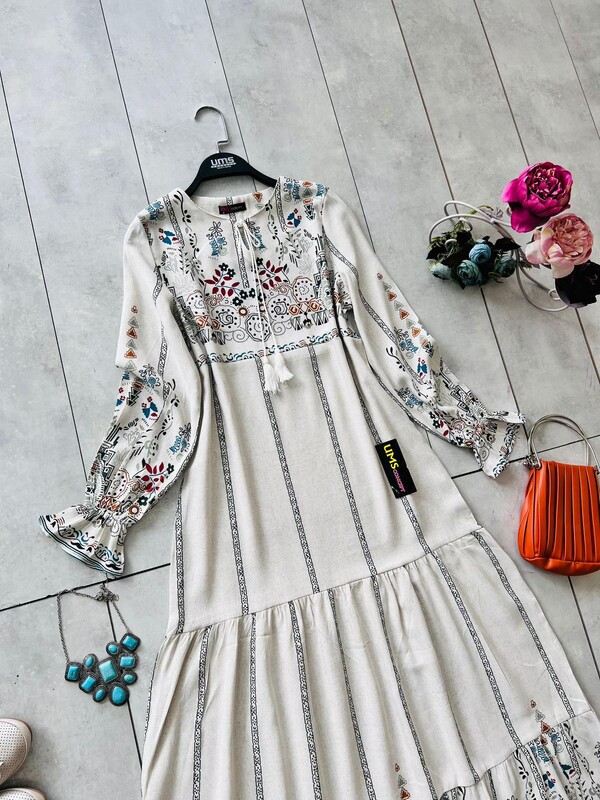 UMS - 1991-18M-1 فستان نقش - ازرق (1)