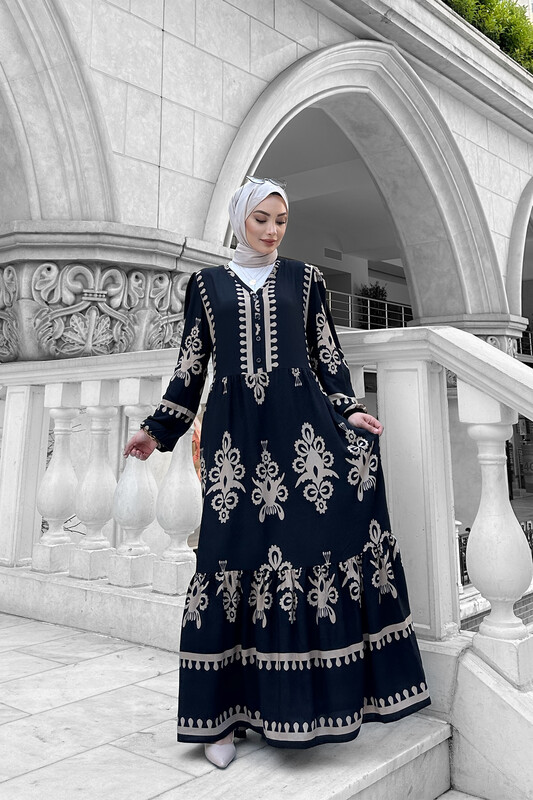 UMS - 1991-18M-3 فستان اسود وبيج 