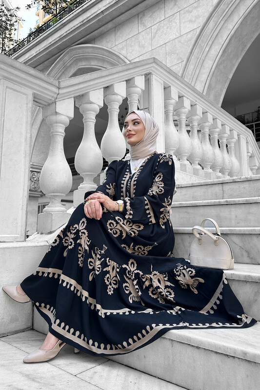 UMS - 1991-18M-3 فستان اسود وبيج (1)