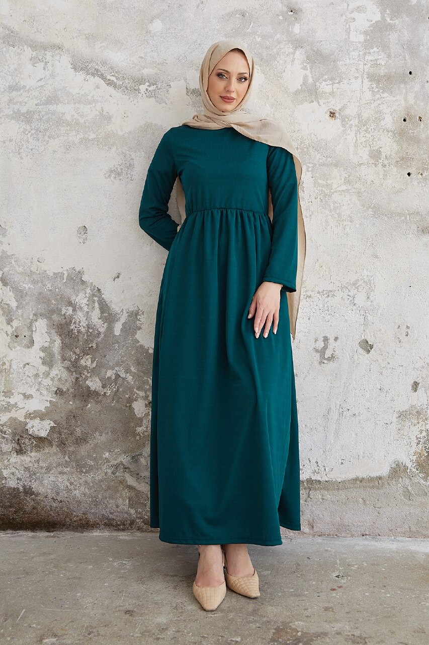 1999-73R-2 فستان - اخضر غامق - Thumbnail