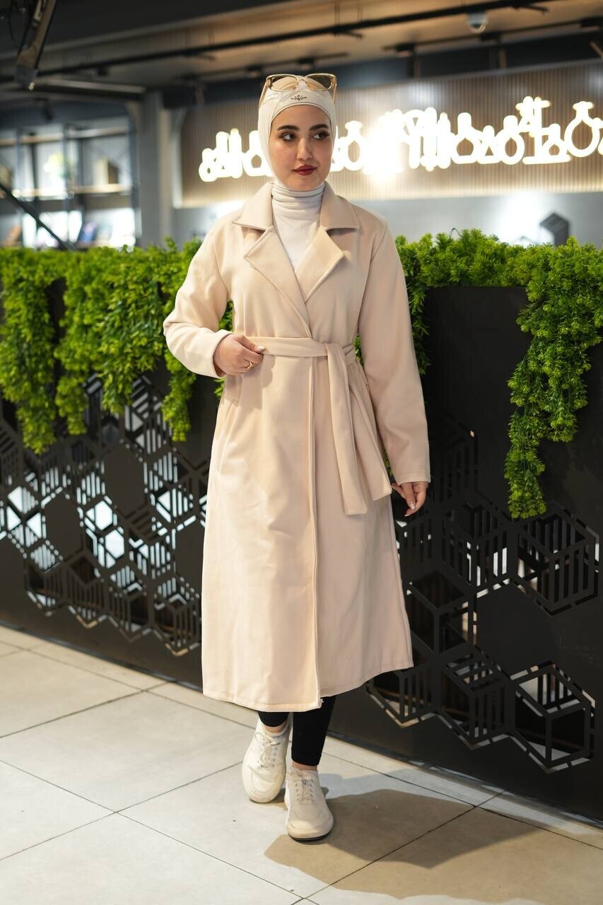 FOR YOU MODA - 20053-21V-10 كوت جوخ سادة - بيج فاتح