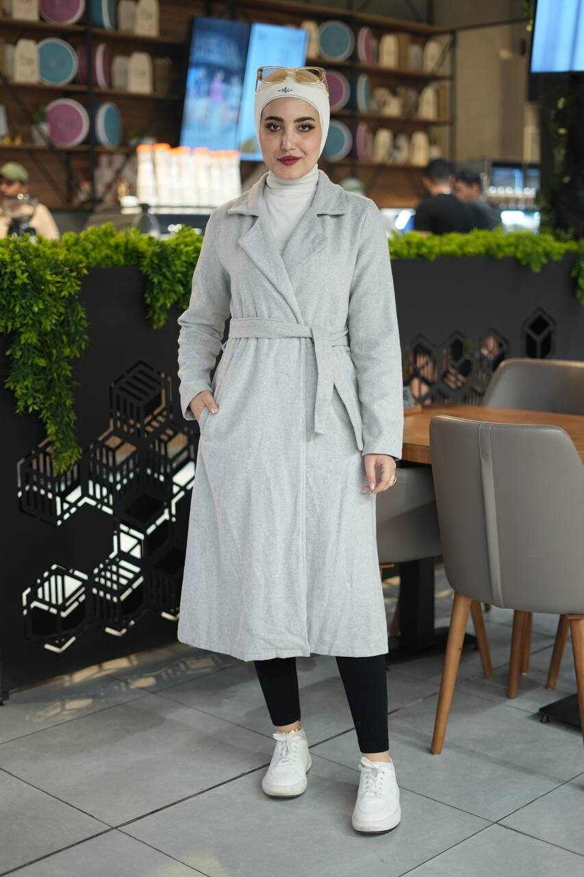 FOR YOU MODA - 20053-21V-6 كوت جوخ سادة - رصاصي فاتح