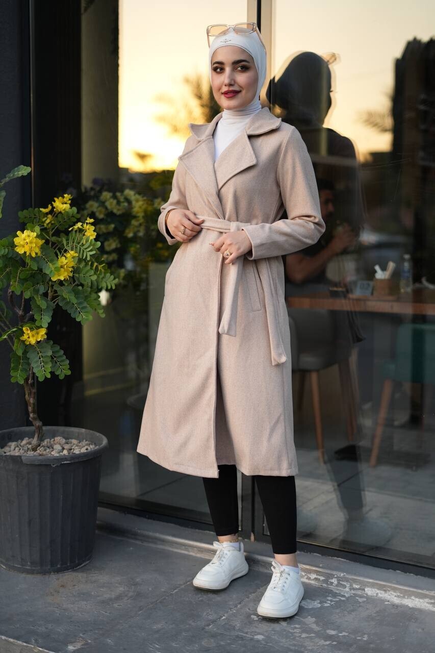 FOR YOU MODA - 20053-21V-2 كوت جوخ سادة - بيج (1)