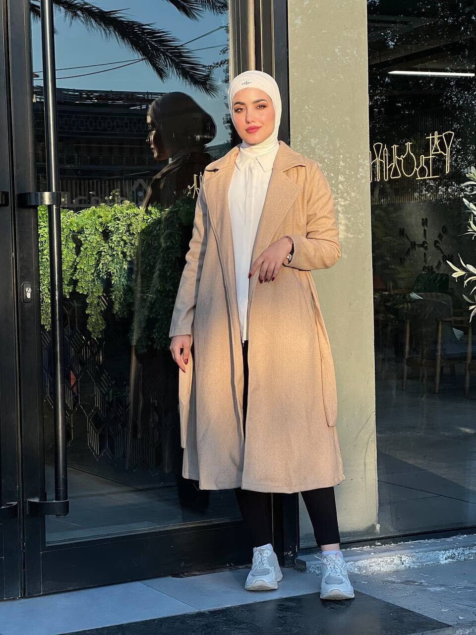 FOR YOU MODA - 20053-21V-9 كوت جوخ سادة - بيج غامق (1)