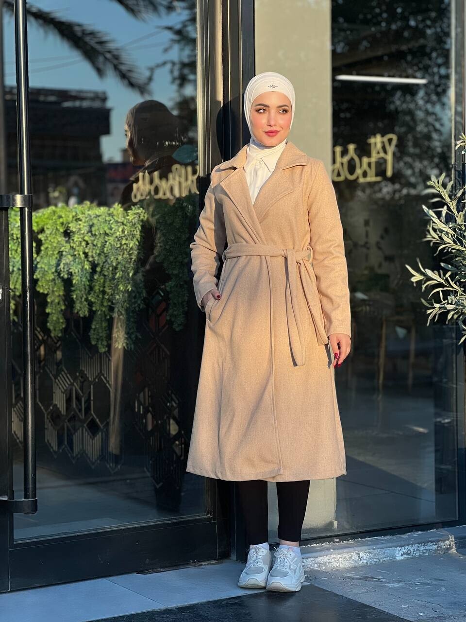 FOR YOU MODA - 20053-21V-9 كوت جوخ سادة - بيج غامق