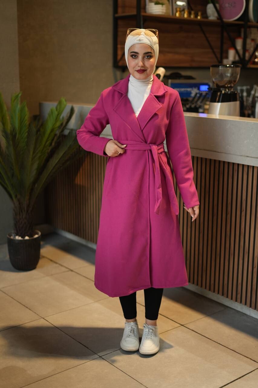 FOR YOU MODA - 20053-21V-13 كوت جوخ سادة - وردي (1)