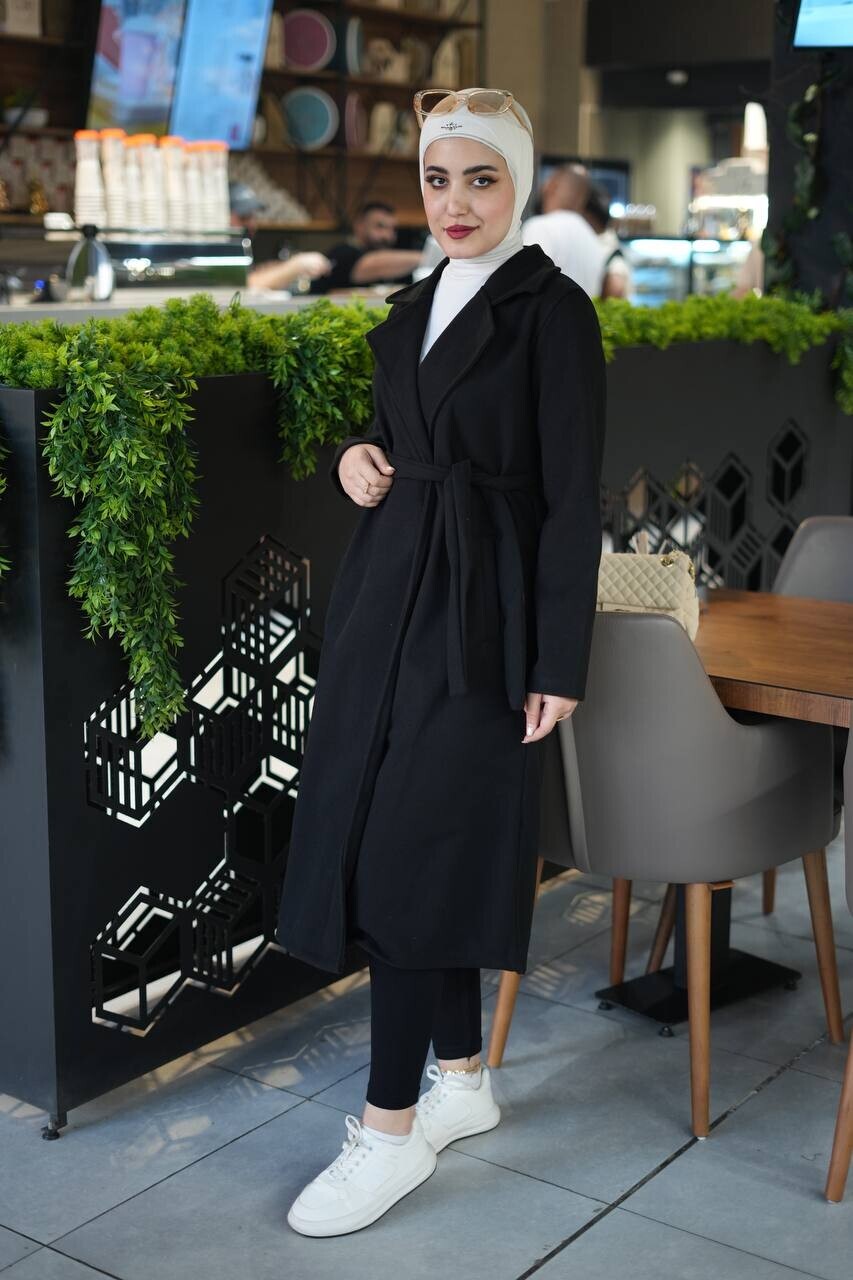 FOR YOU MODA - 20053-21V-1 كوت جوخ سادة - اسود (1)