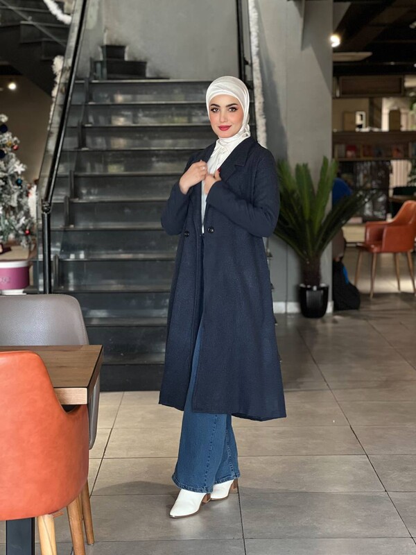 FOR YOU MODA - 20212-3-53T كوت مع حزام - نيلي (1)