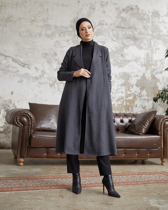 FOR YOU MODA - 20212-5-53Tكوت مع حزام - رصاصي غامق