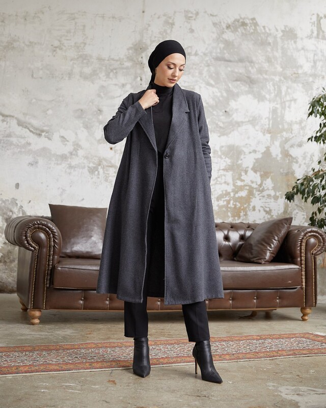 FOR YOU MODA - 20212-5-53Tكوت مع حزام - رصاصي غامق (1)