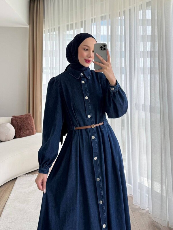 FOR YOU MODA - 2025-1F- 2فستان جينز غامق 