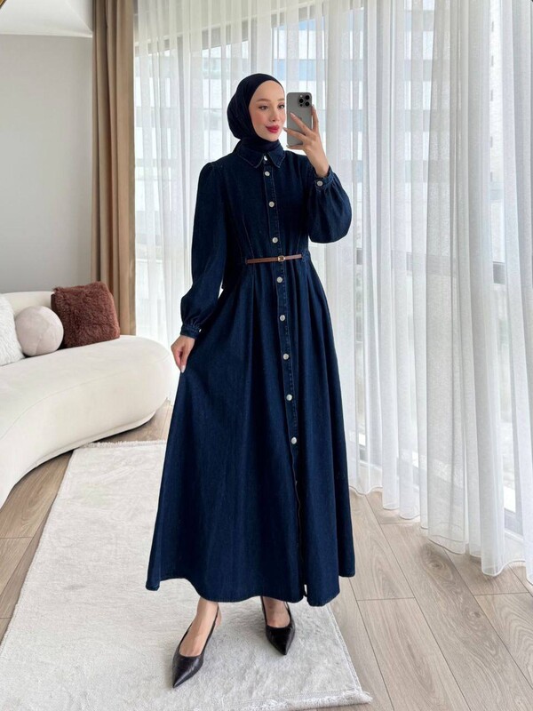 FOR YOU MODA - 2025-1F- 2فستان جينز غامق (1)