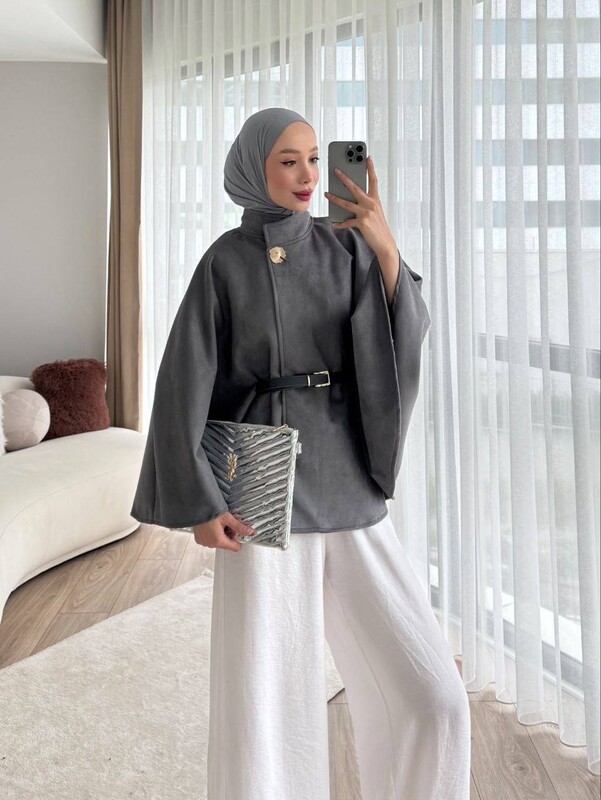 FOR YOU MODA - 2026-51J- جاكيت شاموا رصاصي 4