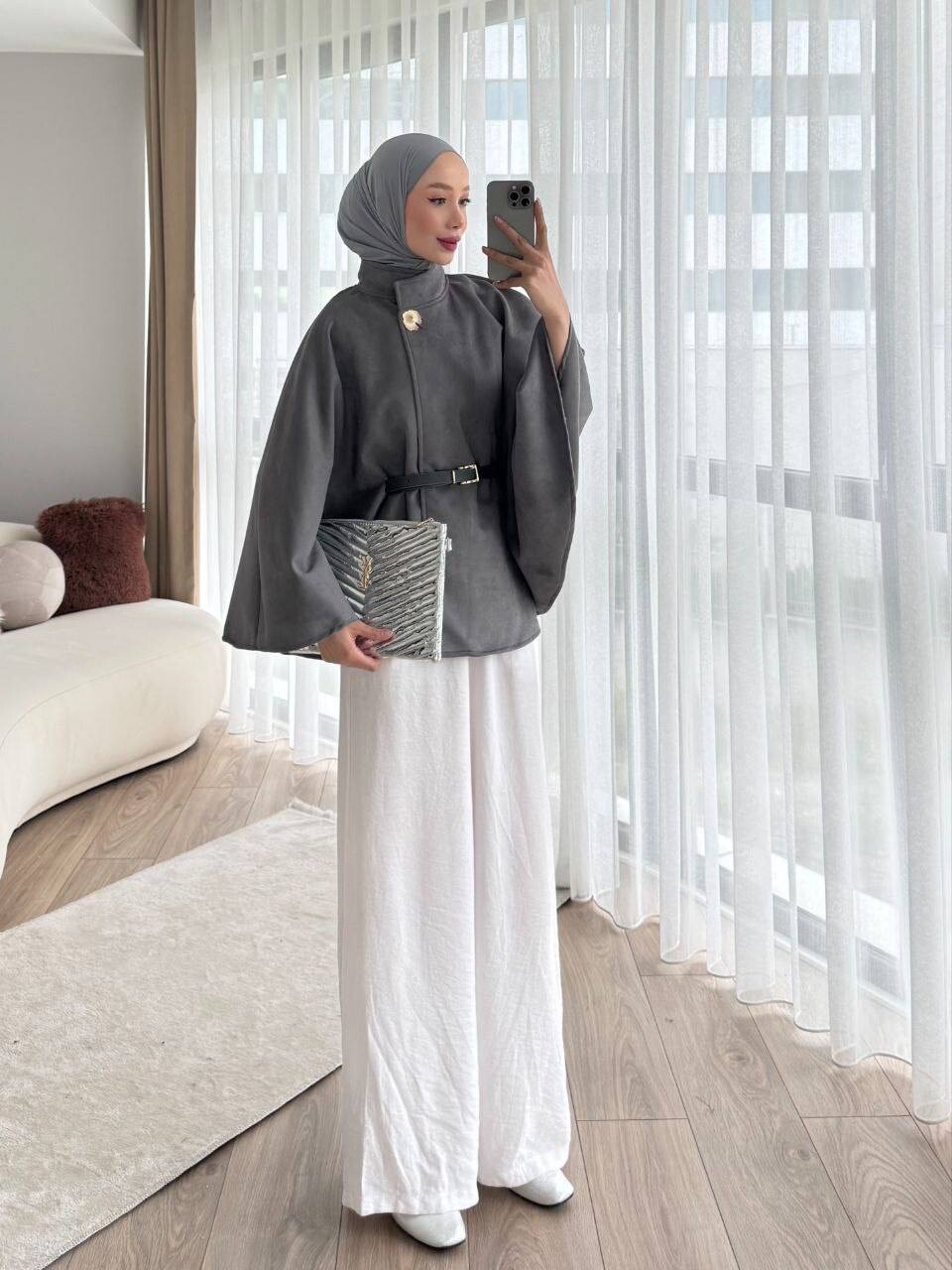 FOR YOU MODA - 2026-51J- جاكيت شاموا رصاصي 4 (1)