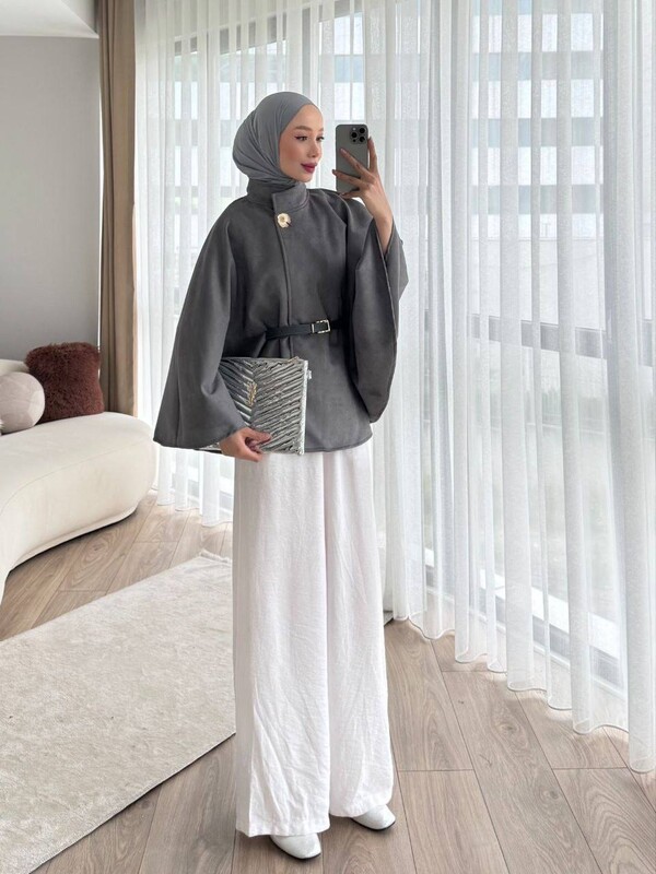 FOR YOU MODA - 2026-51J- جاكيت شاموا رصاصي 4 (1)