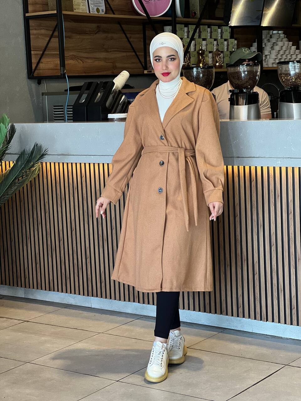 FOR YOU MODA - 20331-25X-8 كوت سادة مع حزام - جوزي 