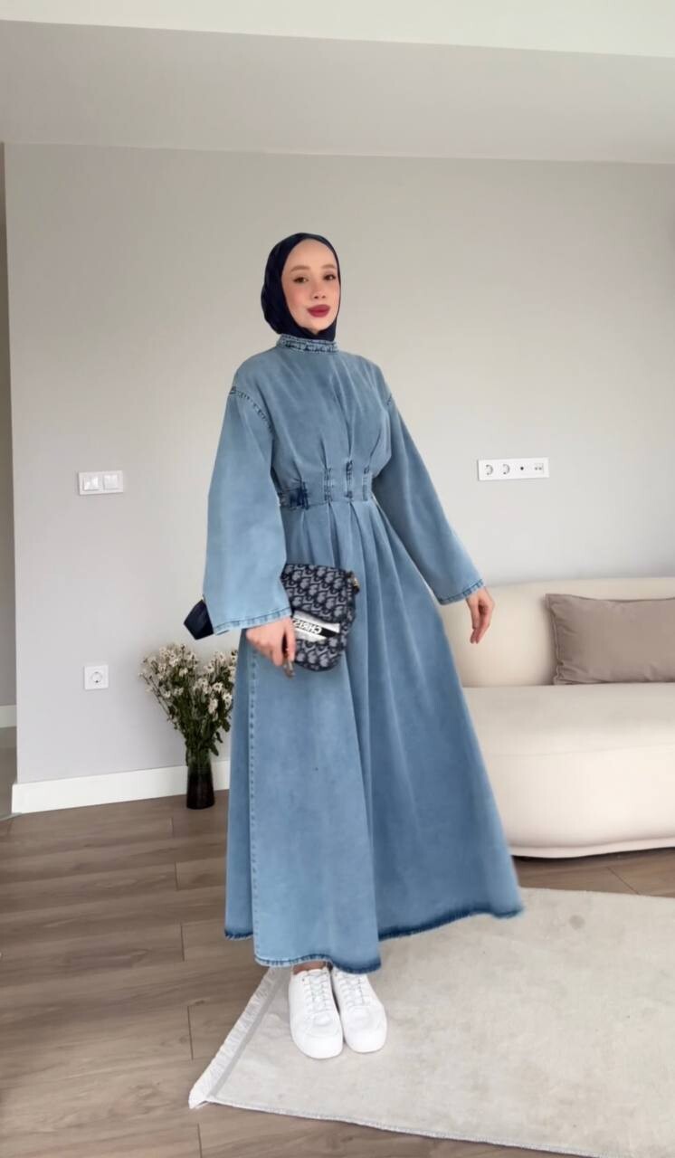 FOR YOU MODA - 2053-70F-فستان جينز فاتح 1 FOR YOU MODA - 2053-70F-فستان جينز فاتح 1