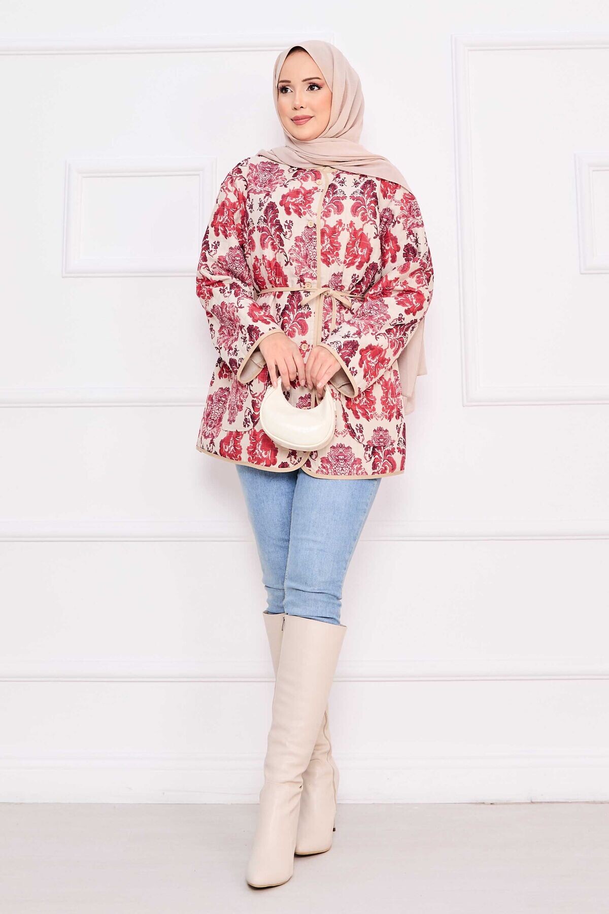 21197-21L-4 جاكيت - احمر بيج - Thumbnail