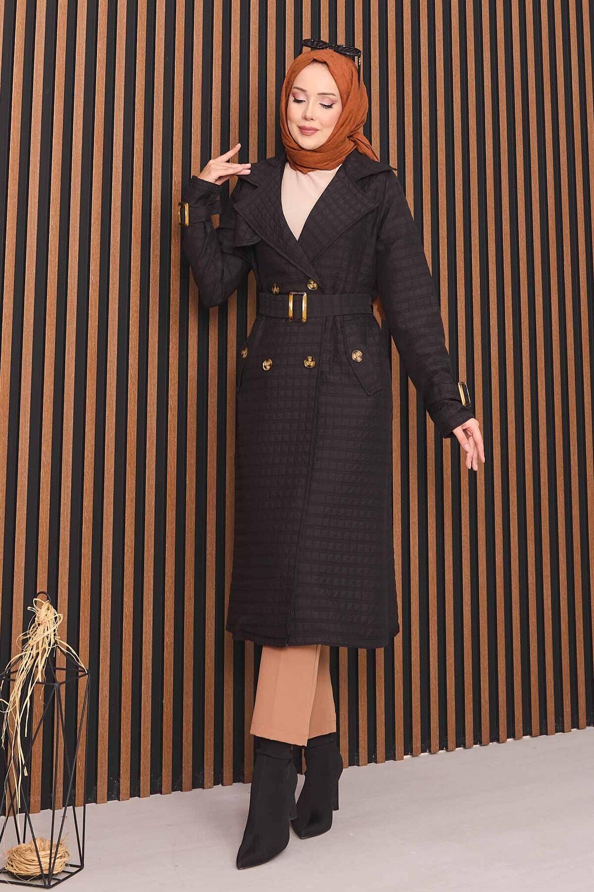 FOR YOU MODA - 21216-53G-1 ترانش كوت - اسود (1)