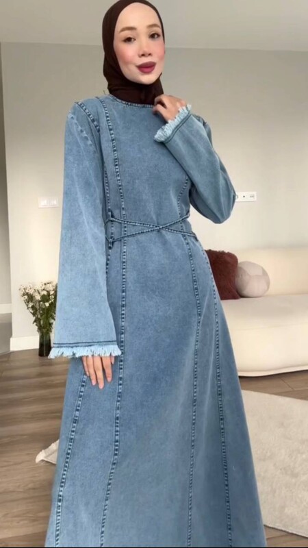 FOR YOU MODA - 2123-13J-1 - فستان جينز فاتح