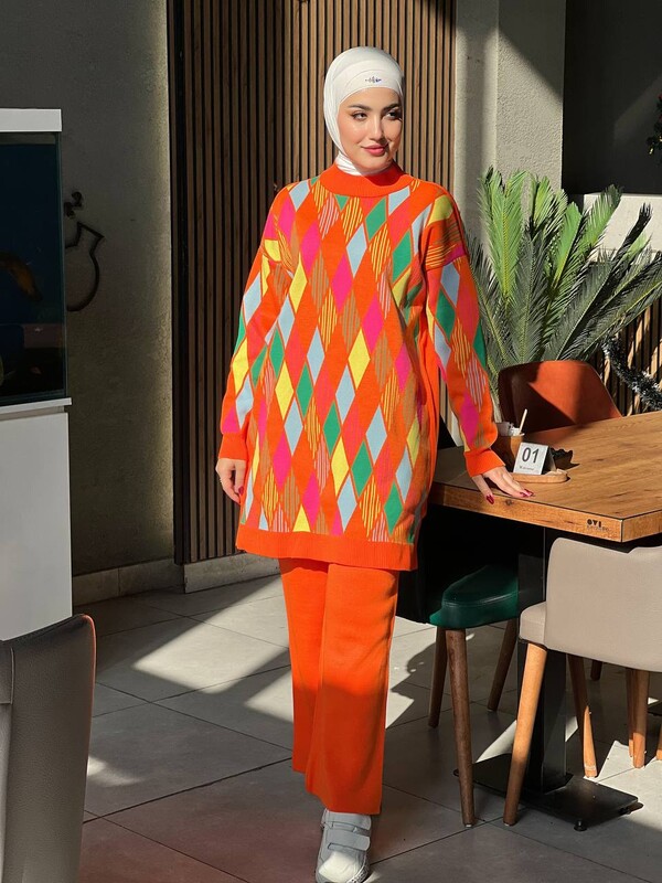 TC - 22015-85T-5 طقم قطعنين تريكو - برتقالي